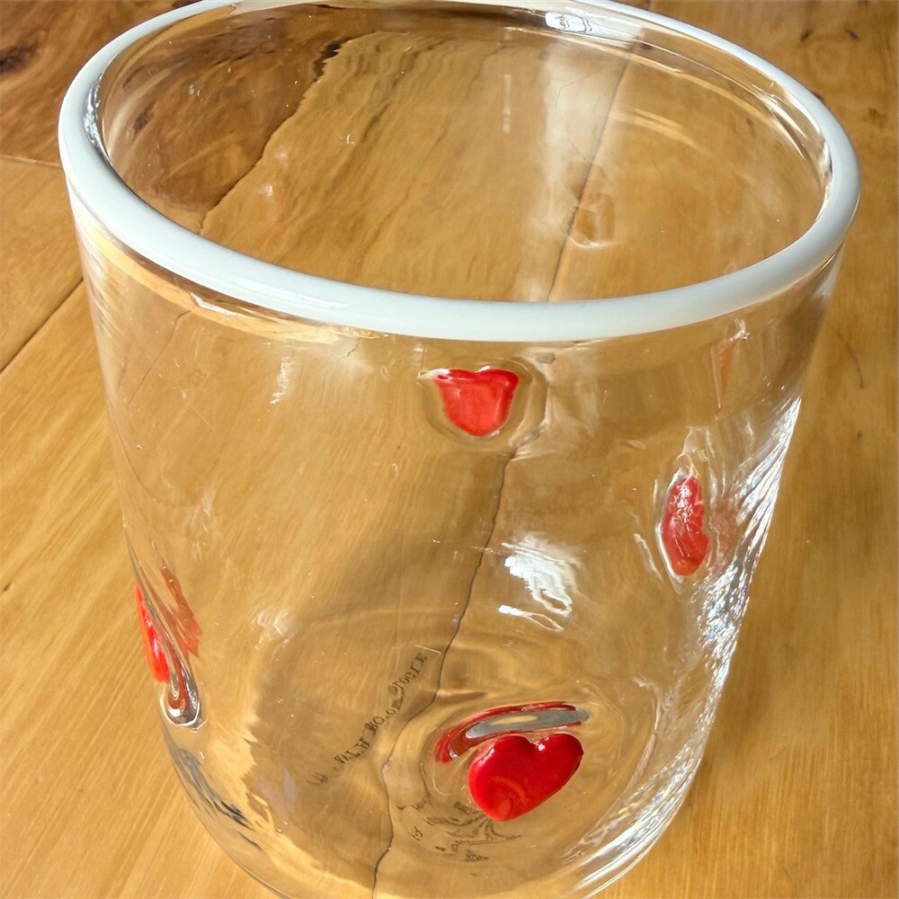 NWT Anthropologie Tumbler Highball Glass Clear Red Hearts White Rim Love